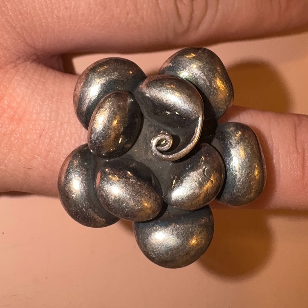Silver Flower Statement Ring - image 5